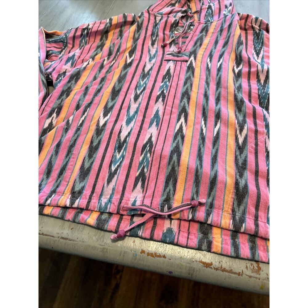 Vtg Angelique Pink Orange Green Southwest Print Hoodie Pullover Boho Free Size - Picture 5 of 12
